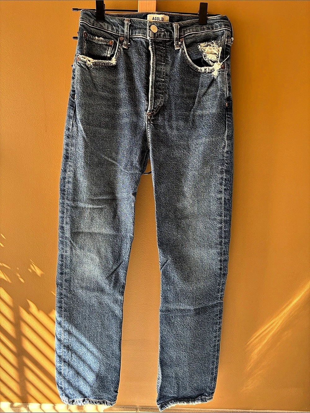 AGOLDE 90s High Rise Straight Jeans, Distressed Blue